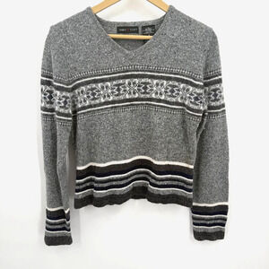 Vintage 90s Jamie Scott Sweater Womens M Gray Fair Isle Angora Ramie Nordic